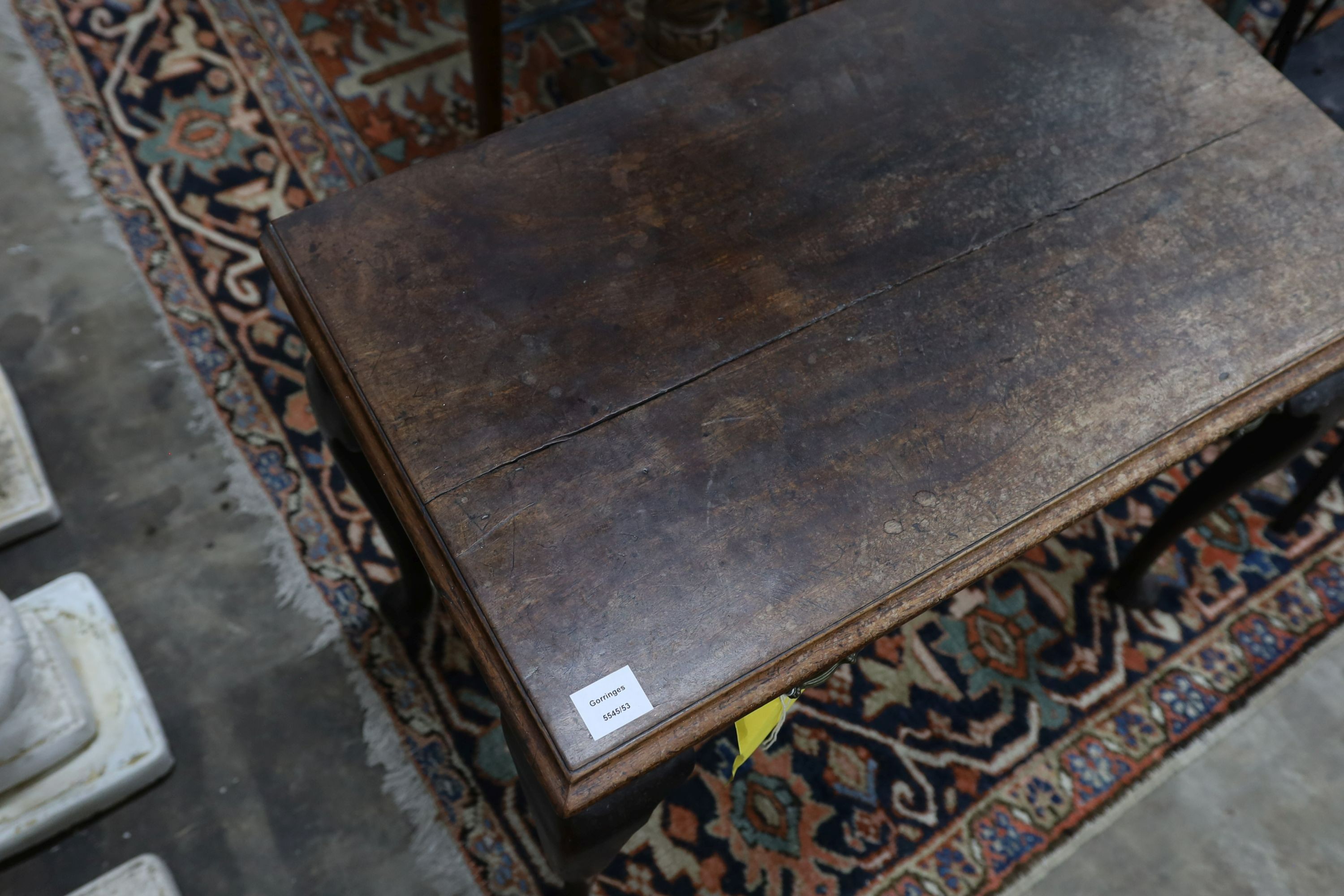 A George III mahogany side table, fitted with a single drawer, on cabriole legs, width 83cm, depth 48cm, height 67cm